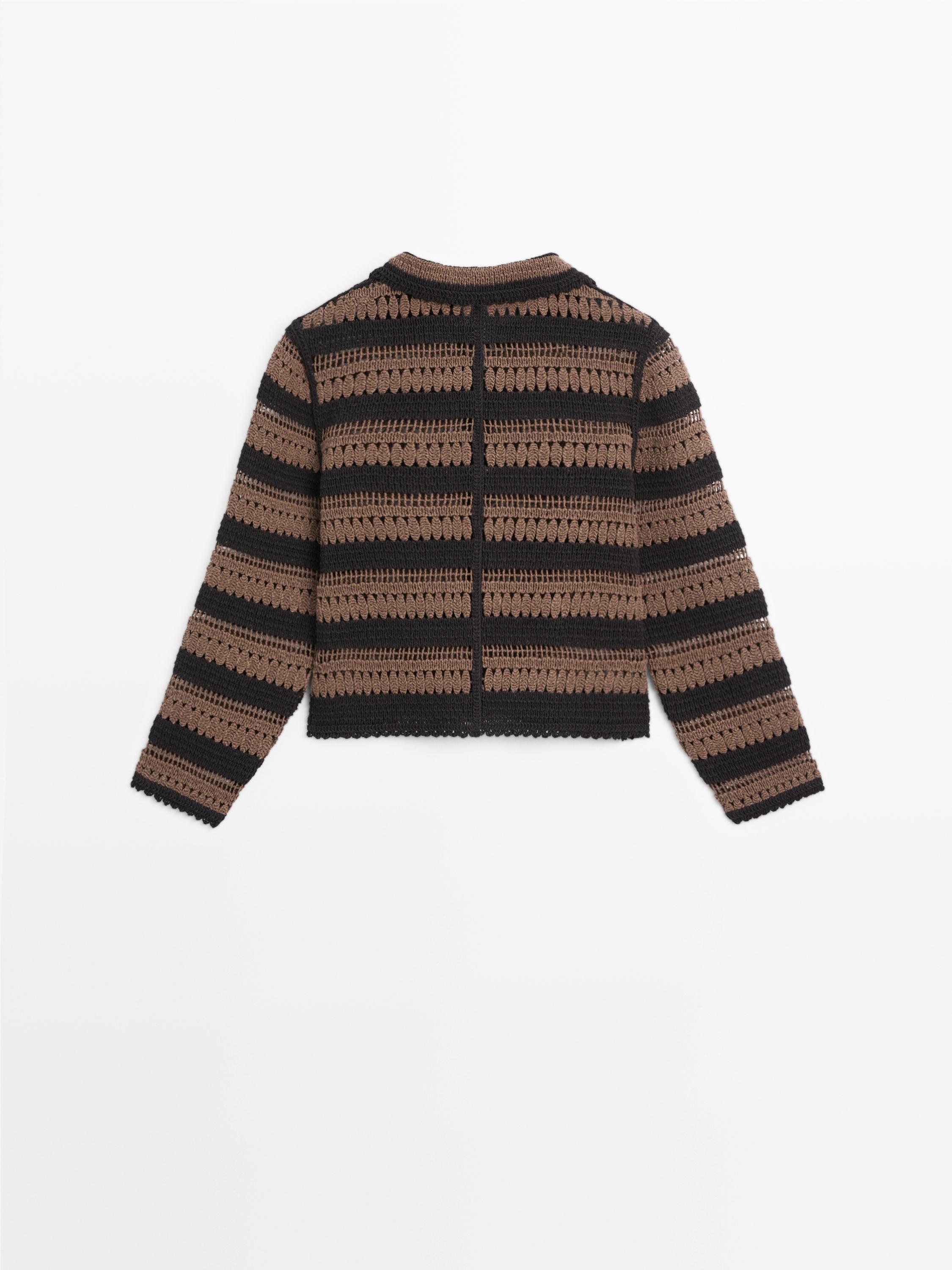 Short striped crochet knit cardigan